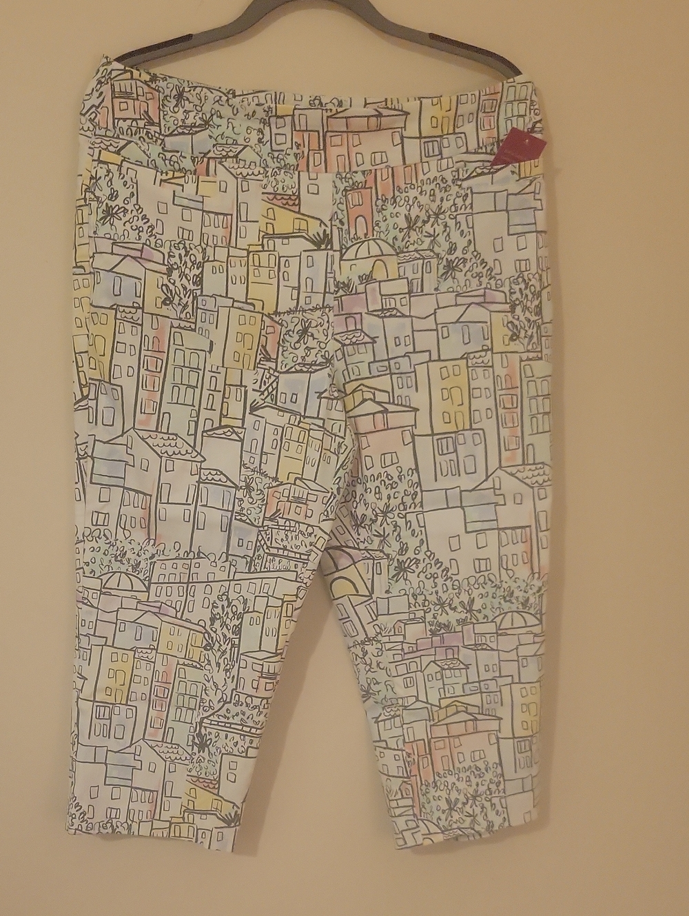 #39 Kim Rogers Multicolor Cityscape Cropped CAPRI Pants - Pastel Accents